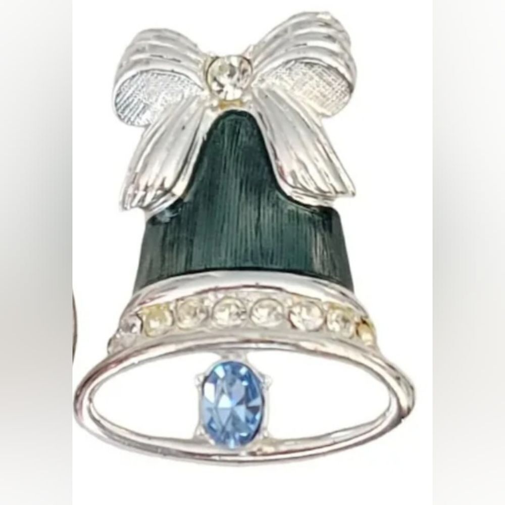 Monet 2 Silver, Green, & Blue Metal Christmas Pin